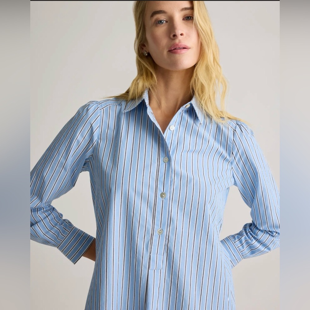 NWT Quince 100% Organic Cotton Drop Waist Shirt Dress in Tribeca Stripe - Picture 3 of 12